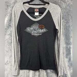 Harley-Davidson First-Class Long Sleeve Raglan T-Shirt Embroidered Wilkes NC Med